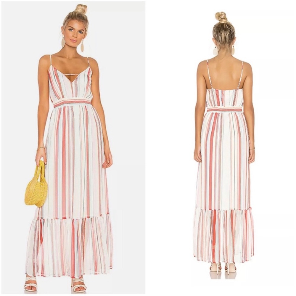 JACK by BB DAKOTA Rainbow Stripe Chiffon Maxi Dress V Neck Size Small